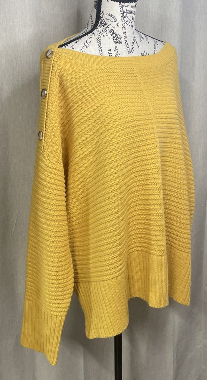 Alison Andrews Sweater 3X -Boat Neck- Mustard Yellow/Gold -Long Sleeve w/Buttons